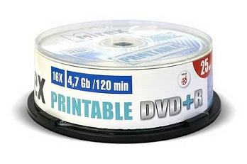 Диск DVD+R Mirex 4.7 Gb, 16x, Cake Box (25), Ink Printable (25/300)