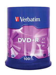  DVD+R Verbatim 4.7 Gb, 16x, Cake Box (100), (100/400)