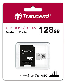   Transcend microSDXC 300S Class 10 UHS-I U3 A1 V30 128GB + SD adapter (TS128GUSD300S-A)