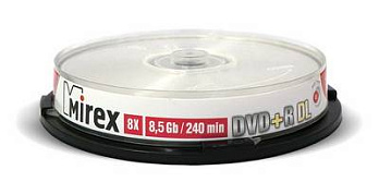  DVD+R Mirex 8.5 Gb, 8x, Cake Box (10), Ink Printable, Dual Layer (10/300)