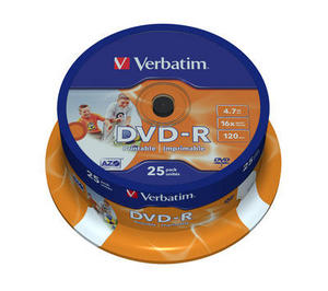  DVD-R Verbatim 4.7 Gb, 16x, Cake Box (25), Printable (25/200)