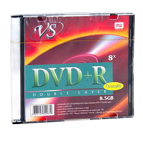  DVD+R VS 8,5 GB, 8x Double Layer, Slim Case (1), Ink Printable (1/200)