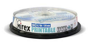 Диск DVD+R Mirex 4.7 Gb, 16x, Cake Box (10), Ink Printable (10/300)