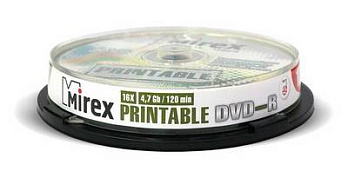  DVD-R Mirex 4.7 Gb, 16x, Cake Box (10), Ink Printable (10/300)